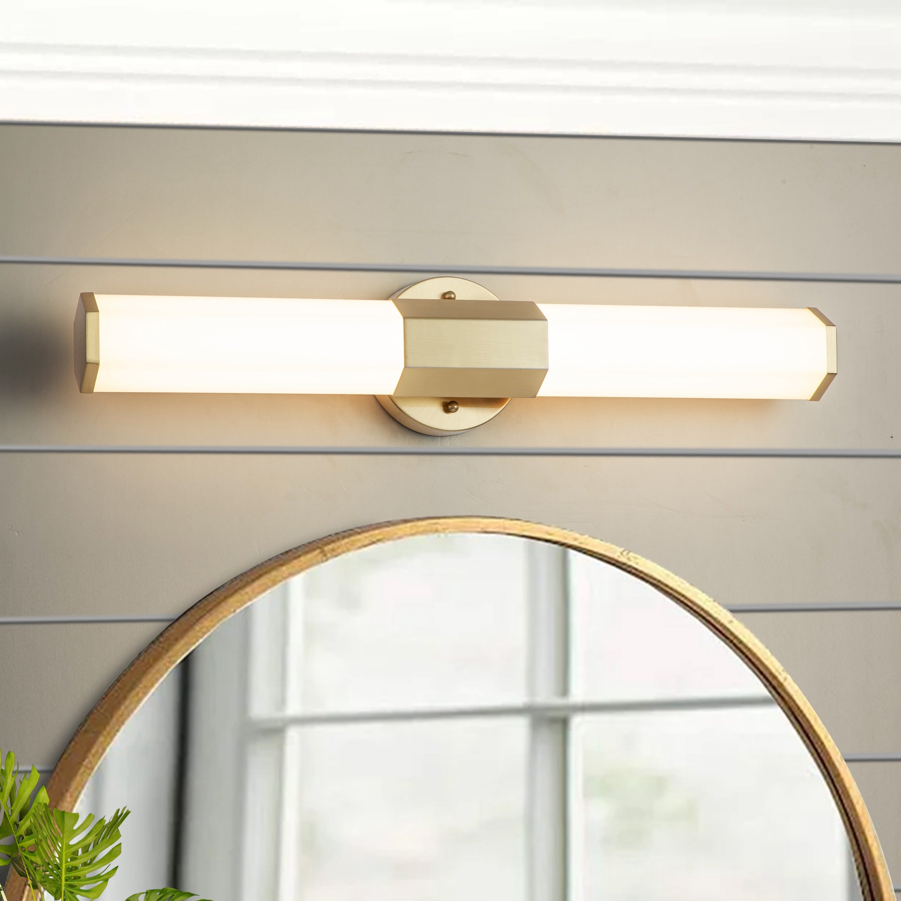 Brass Finish LED Wall Sconce Vanity Light Bar with White Acrylic Shade - Mycitystee