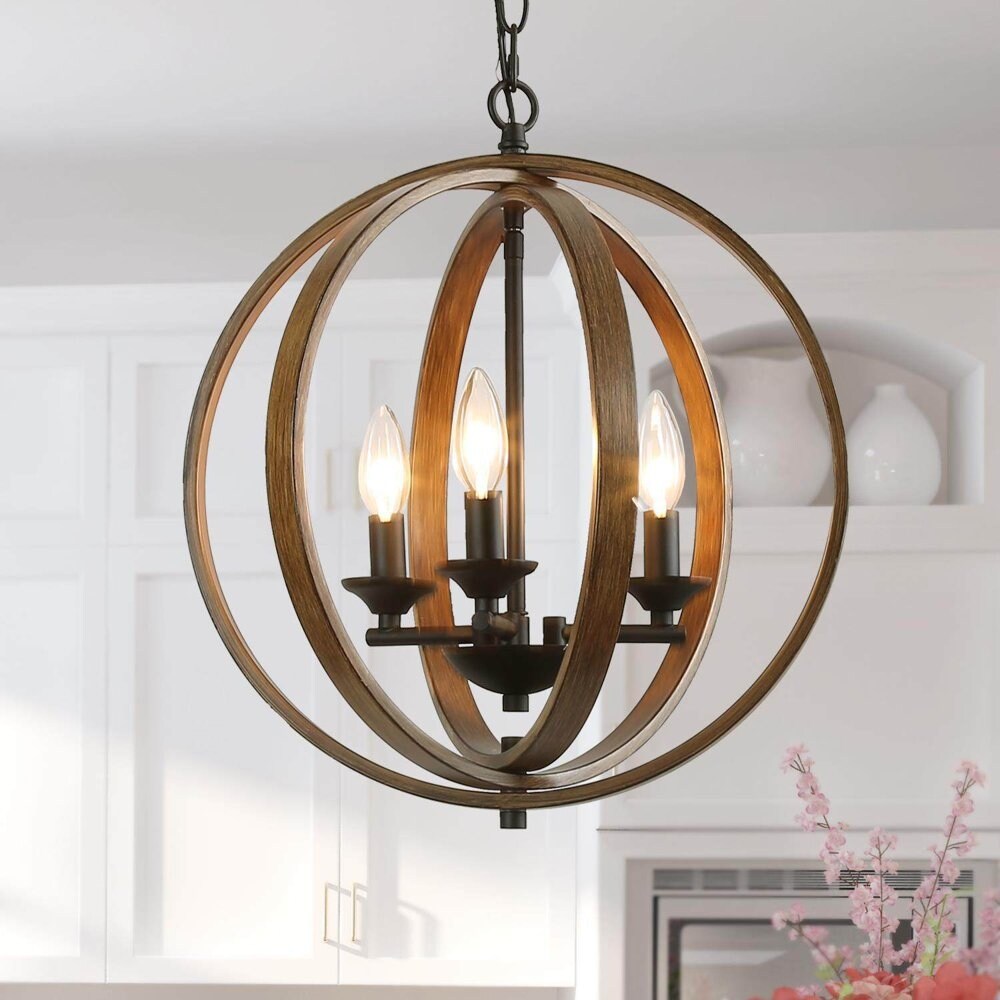 Distressed Brown and Matte Black Globe Chandelier，Farmhouse Pendant Light for Kitchen Island，Dining Room，Bedroom，Living Room - Mycitystee