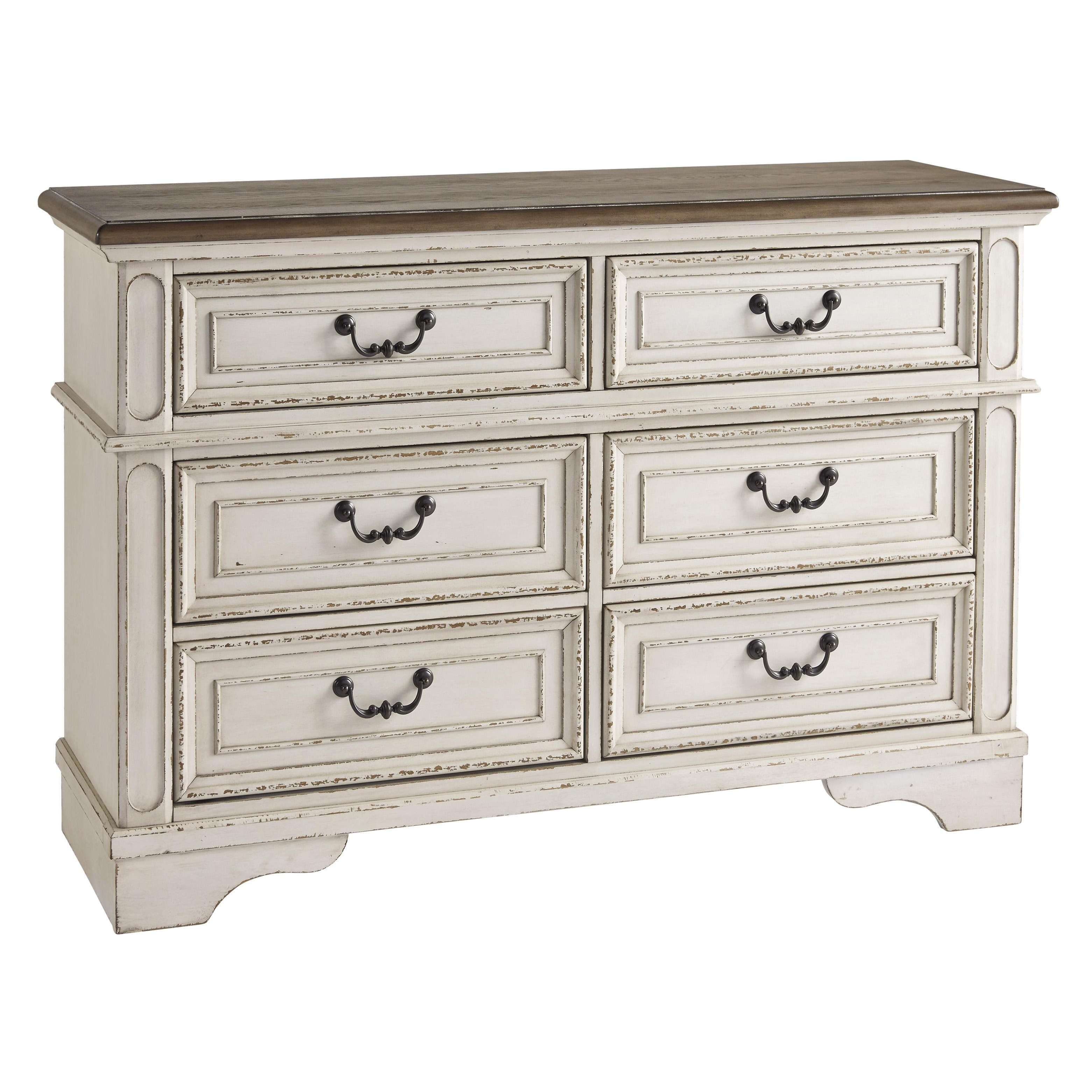 Wooden Dresser with 6 Storage Drawers and Bracket Feet， Antique White - - 30977719 - Mycitystee