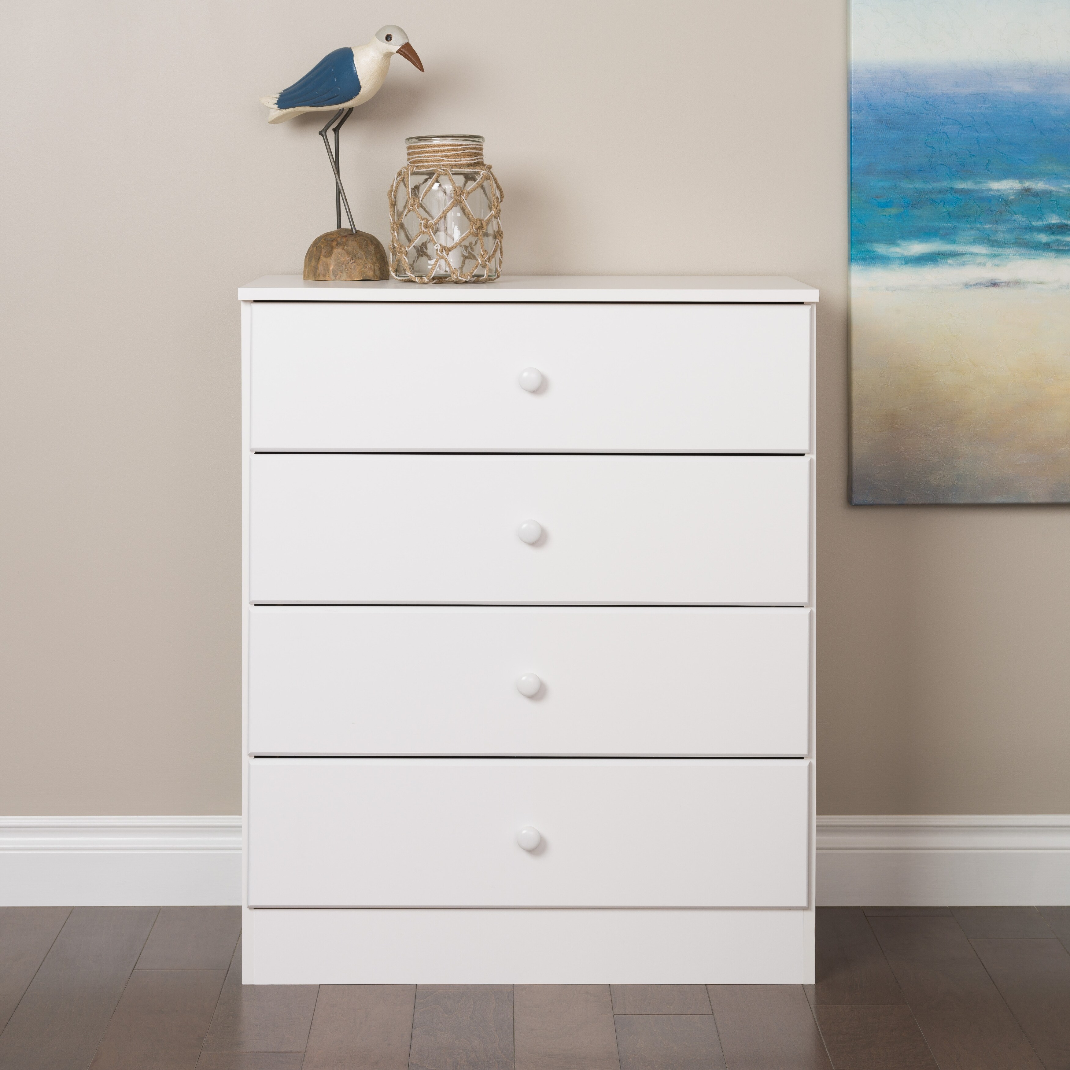 Prepac Astrid Modern 4-Drawer Vertical Dresser， White - - 36139314 - Mycitystee