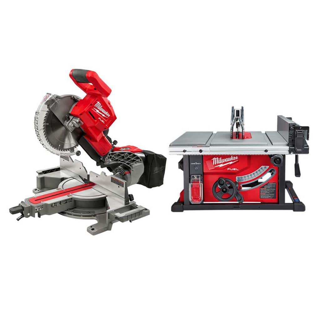 Milwaukee M18 FUEL 18V Lithium-Ion Brushless 10 in. Cordless Dual Bevel Sliding Compound Miter Saw with 8-1/4 in. Table Saw 2734-20-2736-20 - Mycitystee