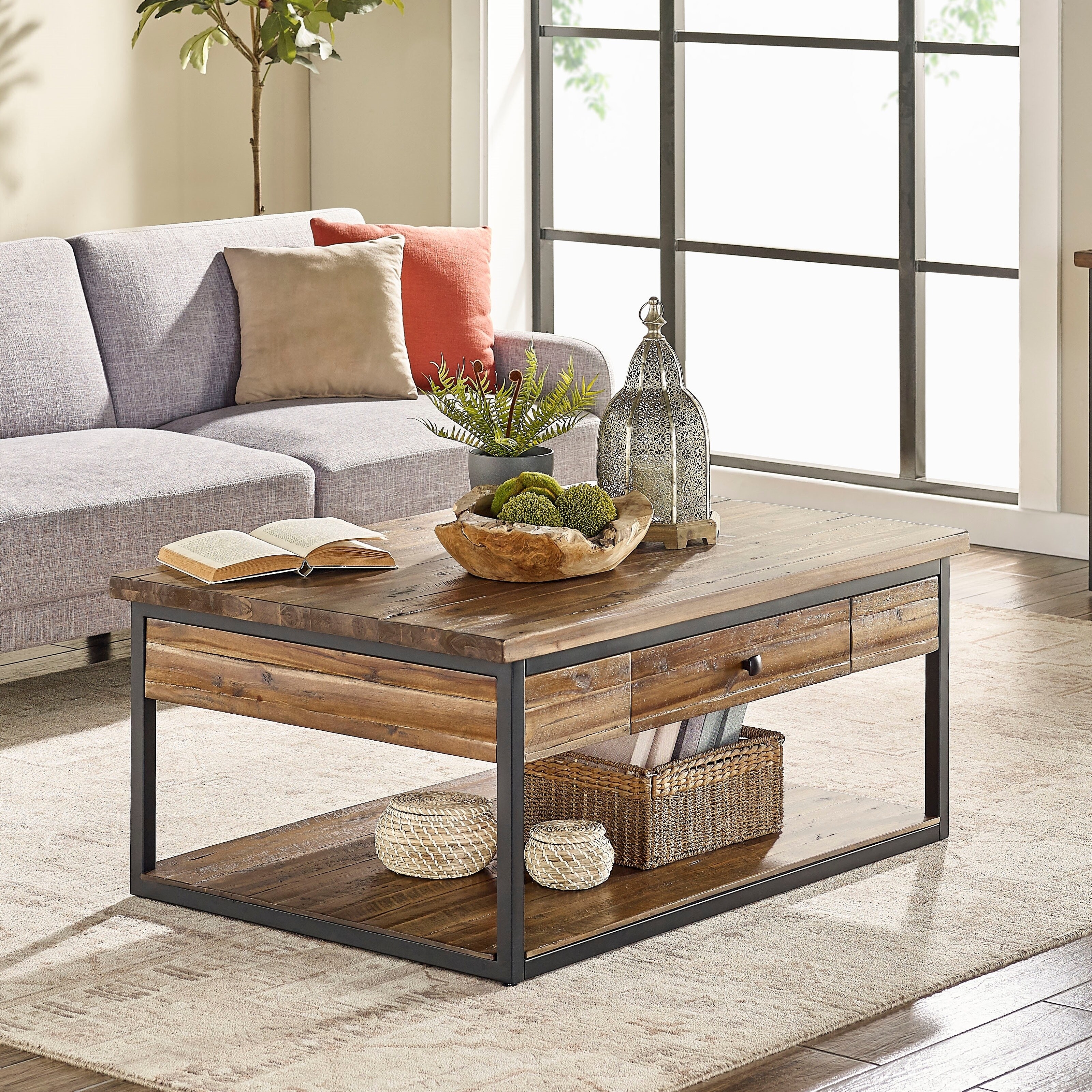Carbon Loft Ciaravino 48-inch Rustic Wood Coffee Table with Drawer and Low Shelf - Mycitystee