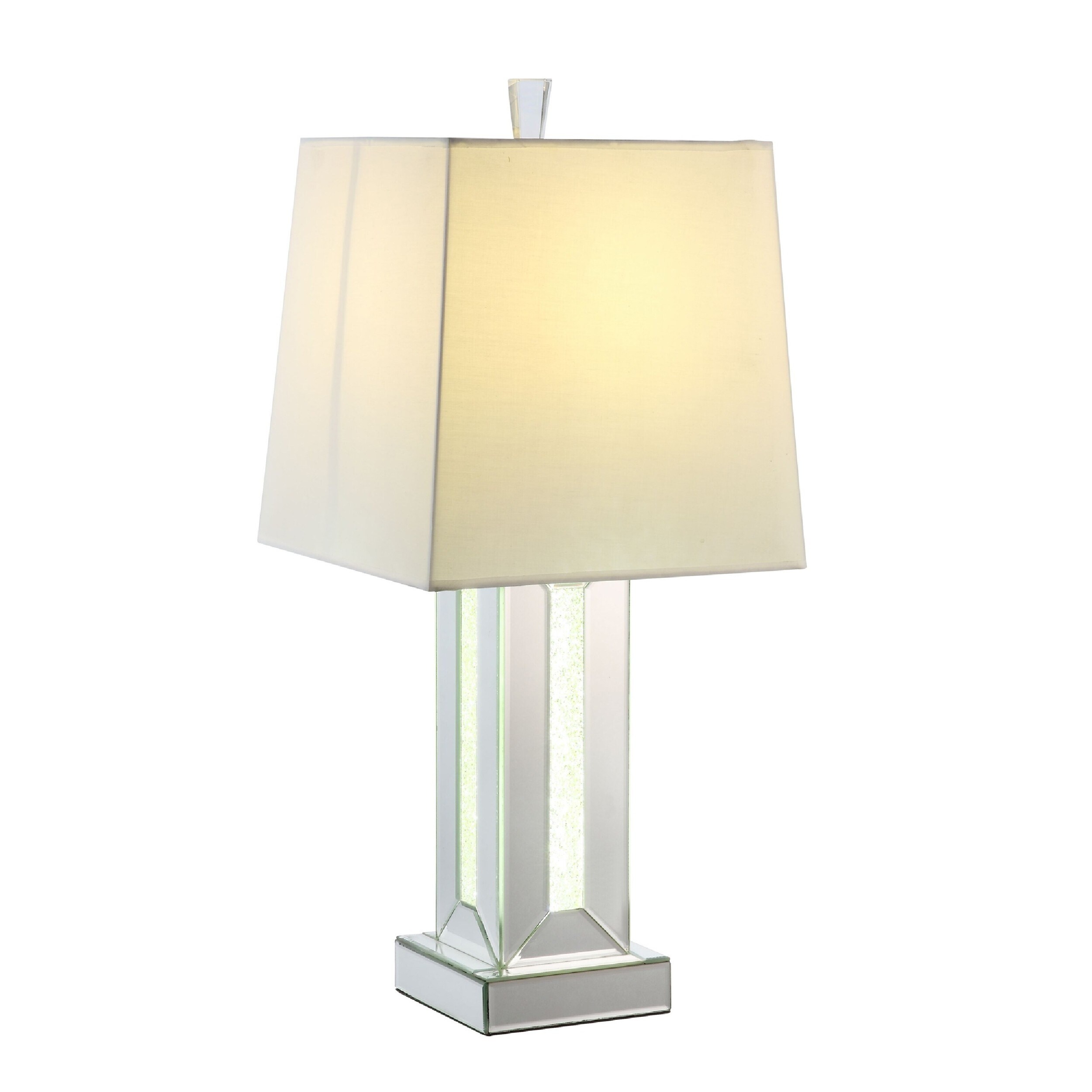 Table Lamp with Cuboid Shape Mirrored Base， Silver - Mycitystee