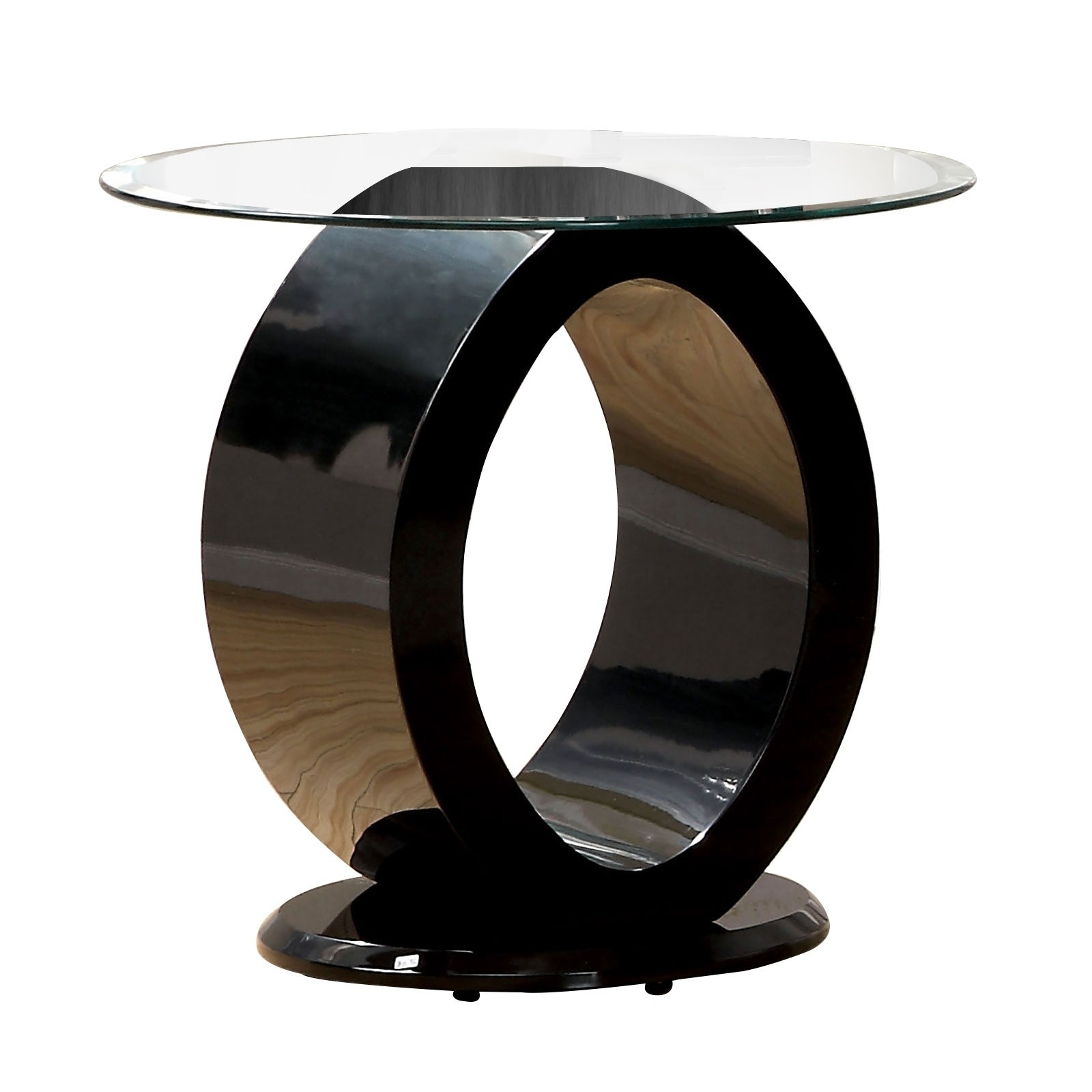 Contemporary Tempered Glass Top End Table with O Shape Base， Black - Mycitystee