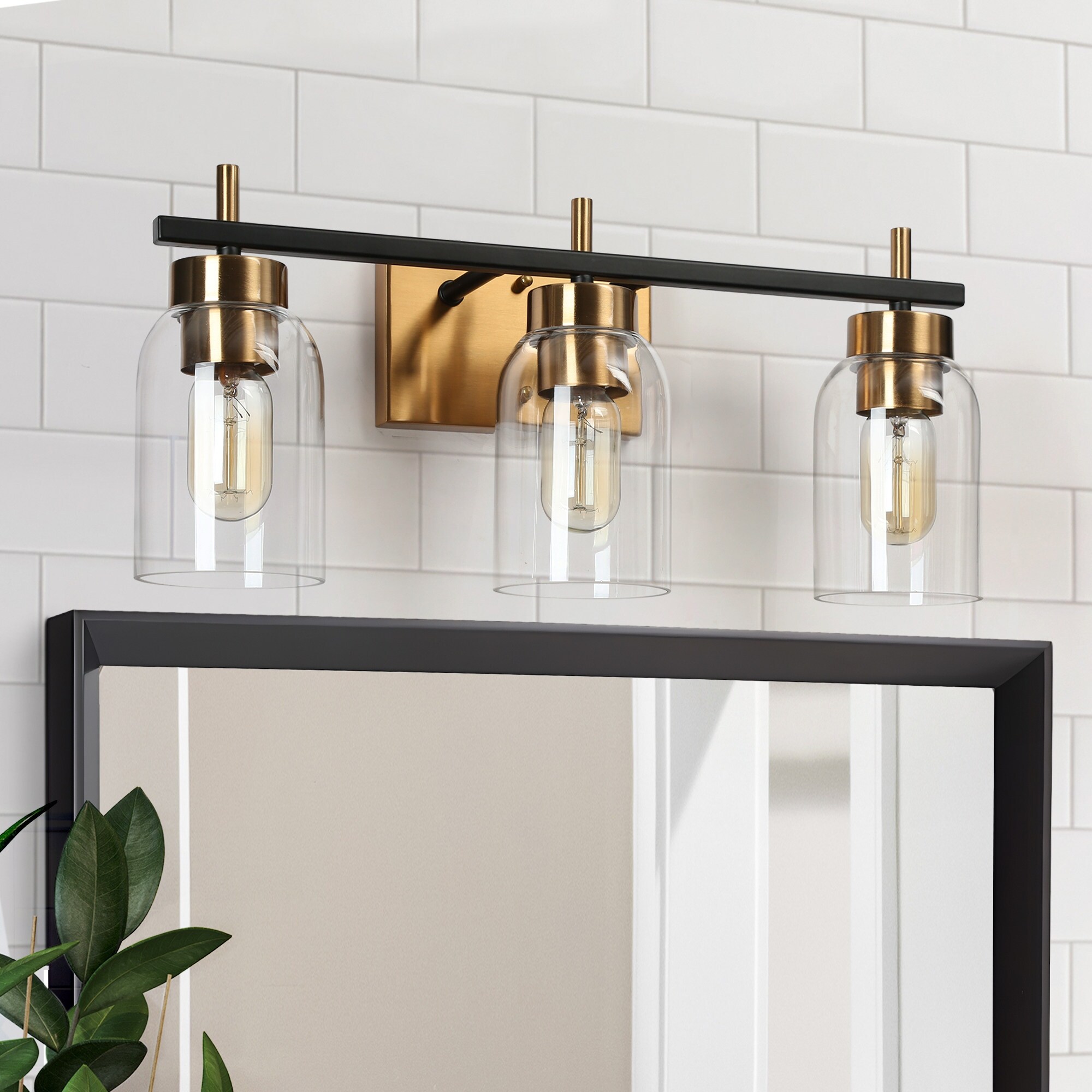 Valina Modern Black Gold 3-Light Bathroom Vanity Light Cylinder Glass Wall Sconces - Mycitystee