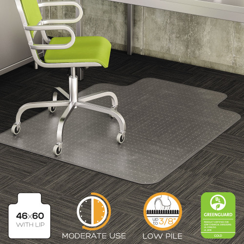 Deflecto DuraMat Moderate Use Chair Mat for Low Pile Carpet， 46 x 60， Wide Lipped， Clear (CM13433F) - Mycitystee