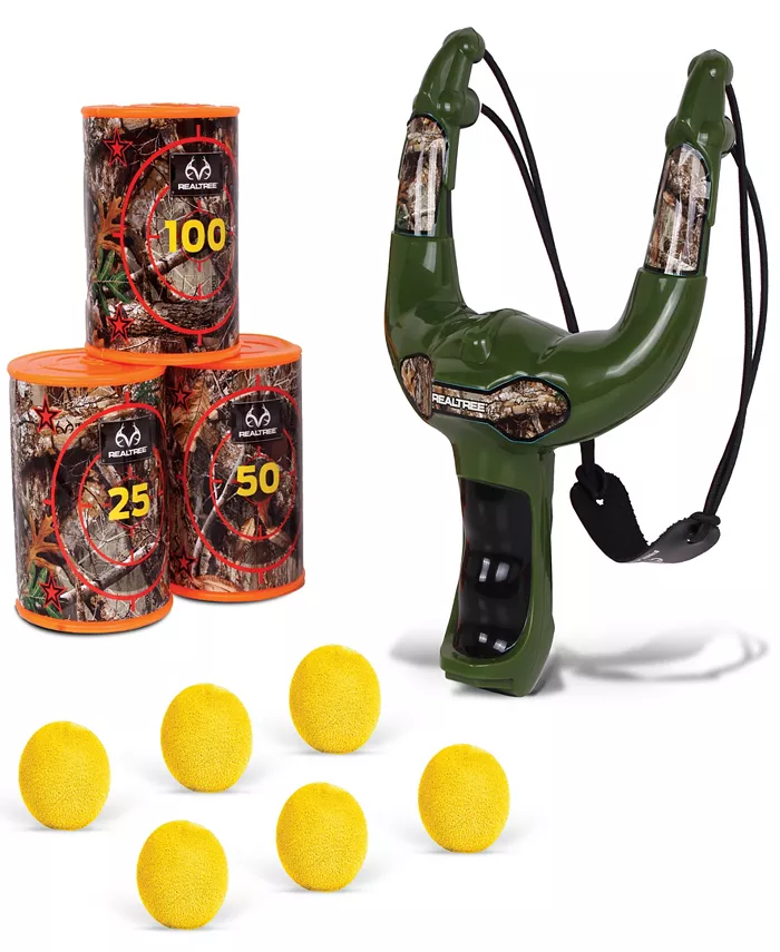 Realtree Nkok Handheld Slingshot Set Green 25037 includes 6 Foam Balls 3 Can Targets， Toy Slingshot Shoots Up To 30'， Officially Licensed - Mycitystee