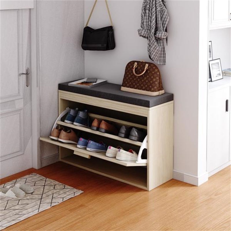 Hallway Shoe Bench with Flip-Drawer and Seat Cushion - - 37954067 - Mycitystee