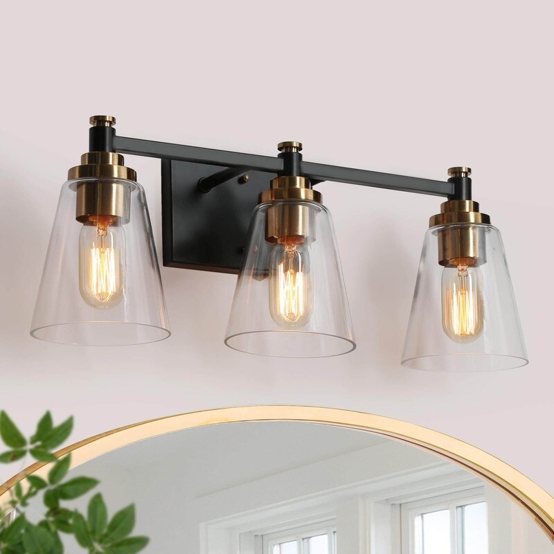 Modern 3-Light Black Brass Modern/Contemporary Bathroom Vanity Light - 21