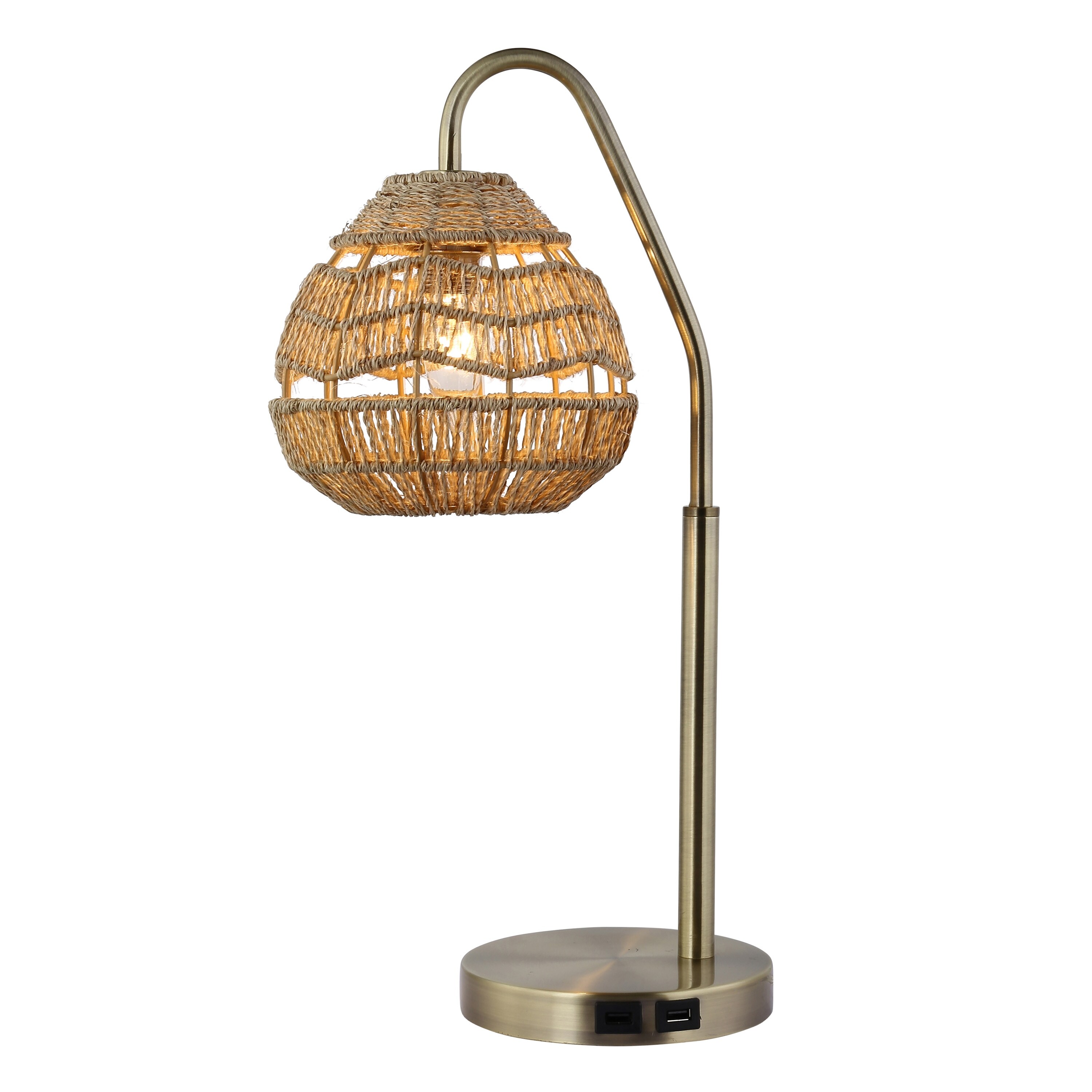 Cecily River of Goods Brushed Gold Metal Touch Operation Table Lamp With Rope Shade and 2 USB Ports - Mycitystee