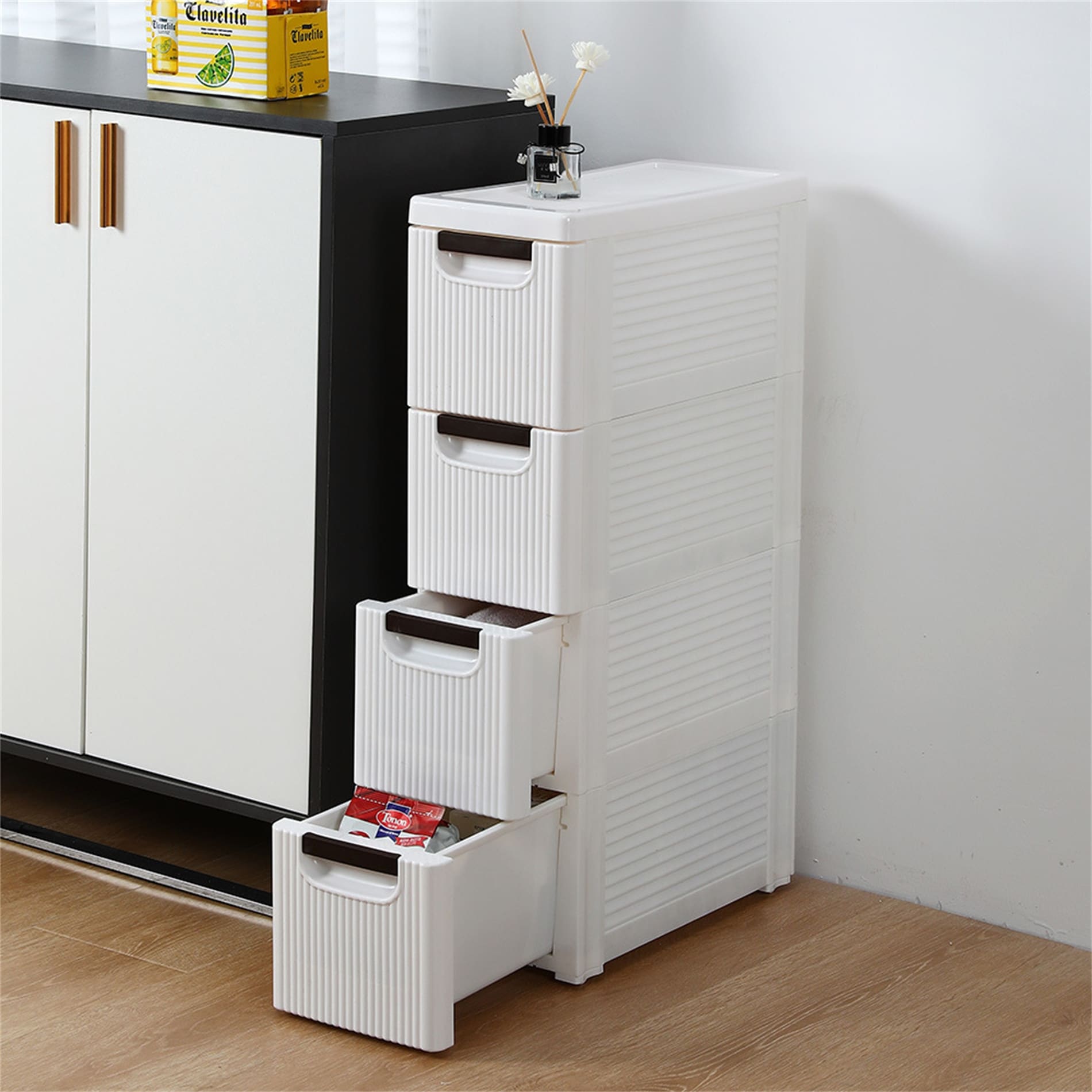 4-Tire Rolling Cart Narrow Slim Container Storage Cabinet with Wheels - - 37127930 - Mycitystee