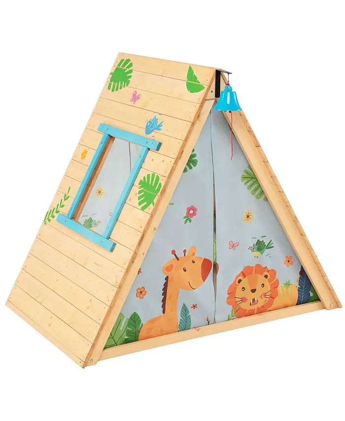 Costway Climbing Triangle with Tent Triangle Climber Crawling Toys for Kids Baby - Mycitystee