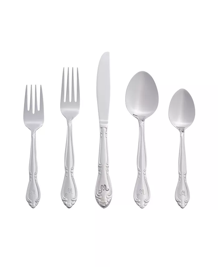 RiverRidge Home Riverridge Rose 46 Piece Monogrammed Flatware Set - M， Service for 8 - Mycitystee