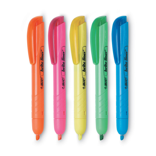 BIC Brite Liner Retractable Highlighter， Chisel Tip， Assorted Colors， 5/Set (BLRP51ASST) - Mycitystee