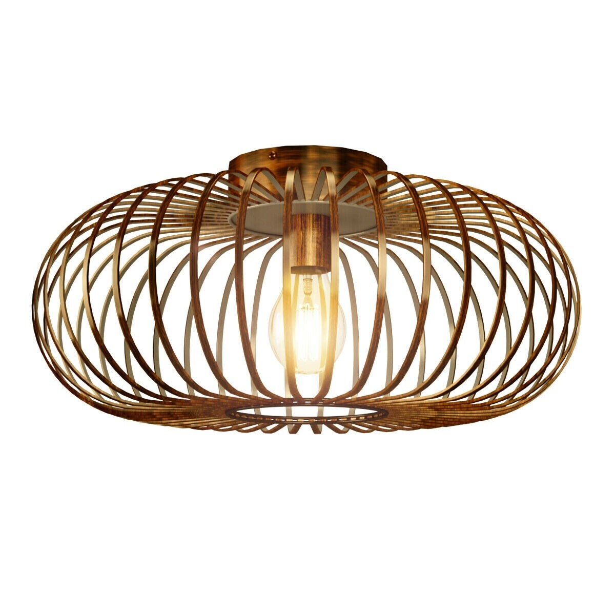 Antique Brass Metal Flush Mount Ceiling Pendant Light - 15.5
