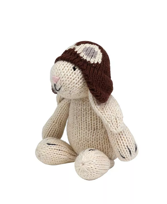 Melange Collection White Bunny Plush Toy with Aviator Hat - Mycitystee