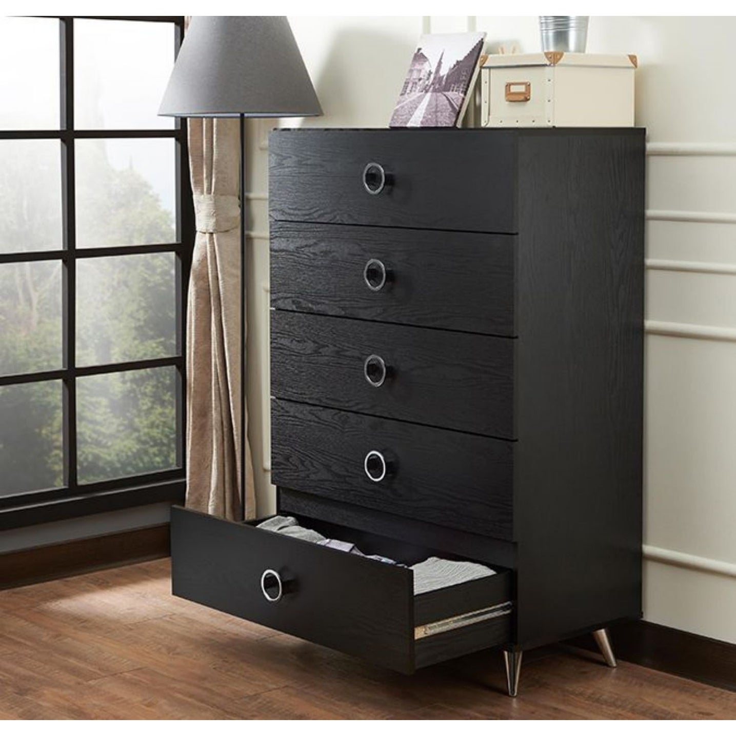 Wood 5 Drawers Chest in Black - - 35372538 - Mycitystee