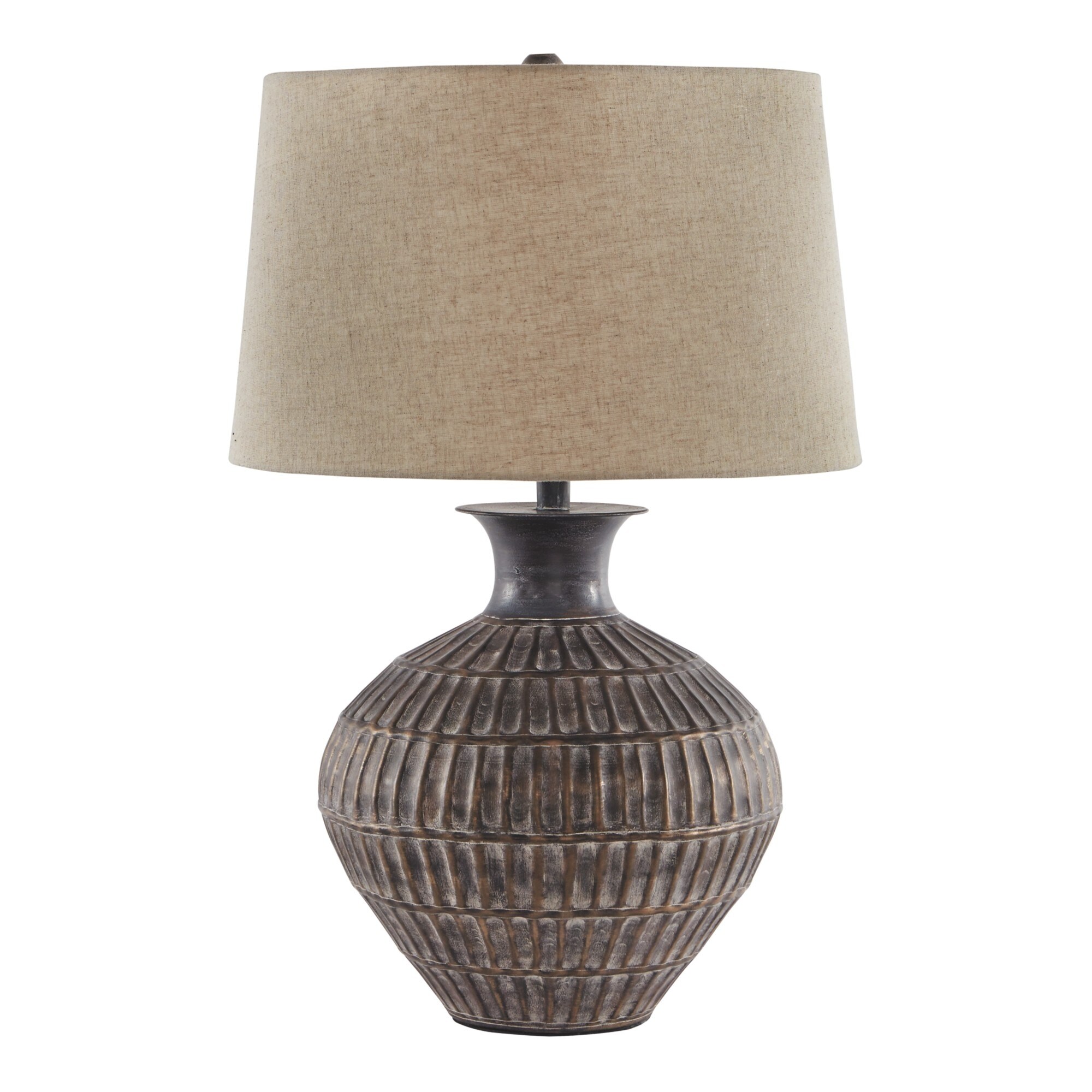 Metal Table Lamp with Bellied Embossed Vertical Lines Base， Antique Bronze - Mycitystee