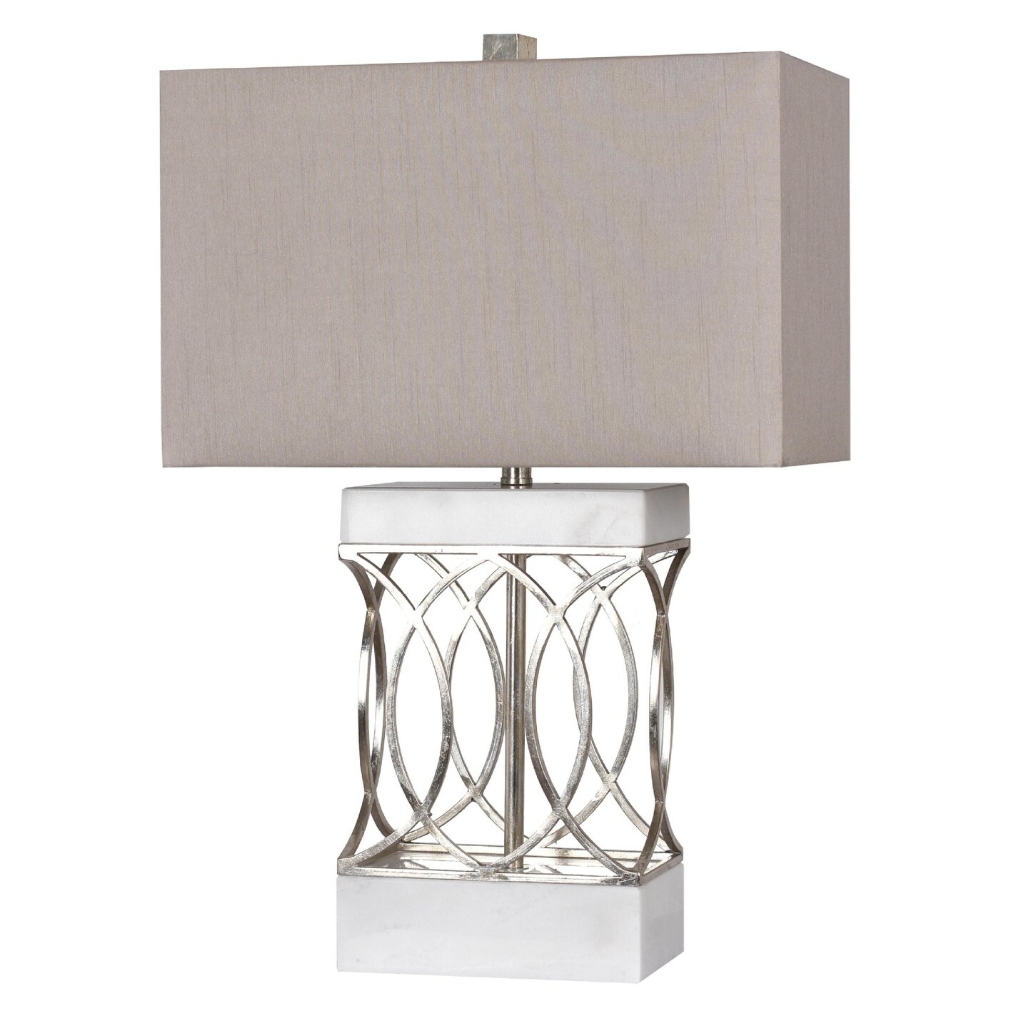 White marble with silver leaf metal table lamp with a grey box shade - Mycitystee