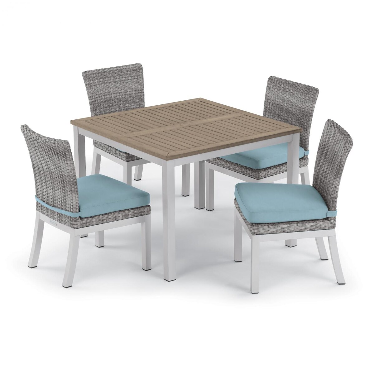 Argento 5 Piece Wicker Patio Dining Set W/ 39 Inch Square Tekwood Vintage Table， Side Chairs and Ice Blue Cushions By Oxford Garden - Mycitystee