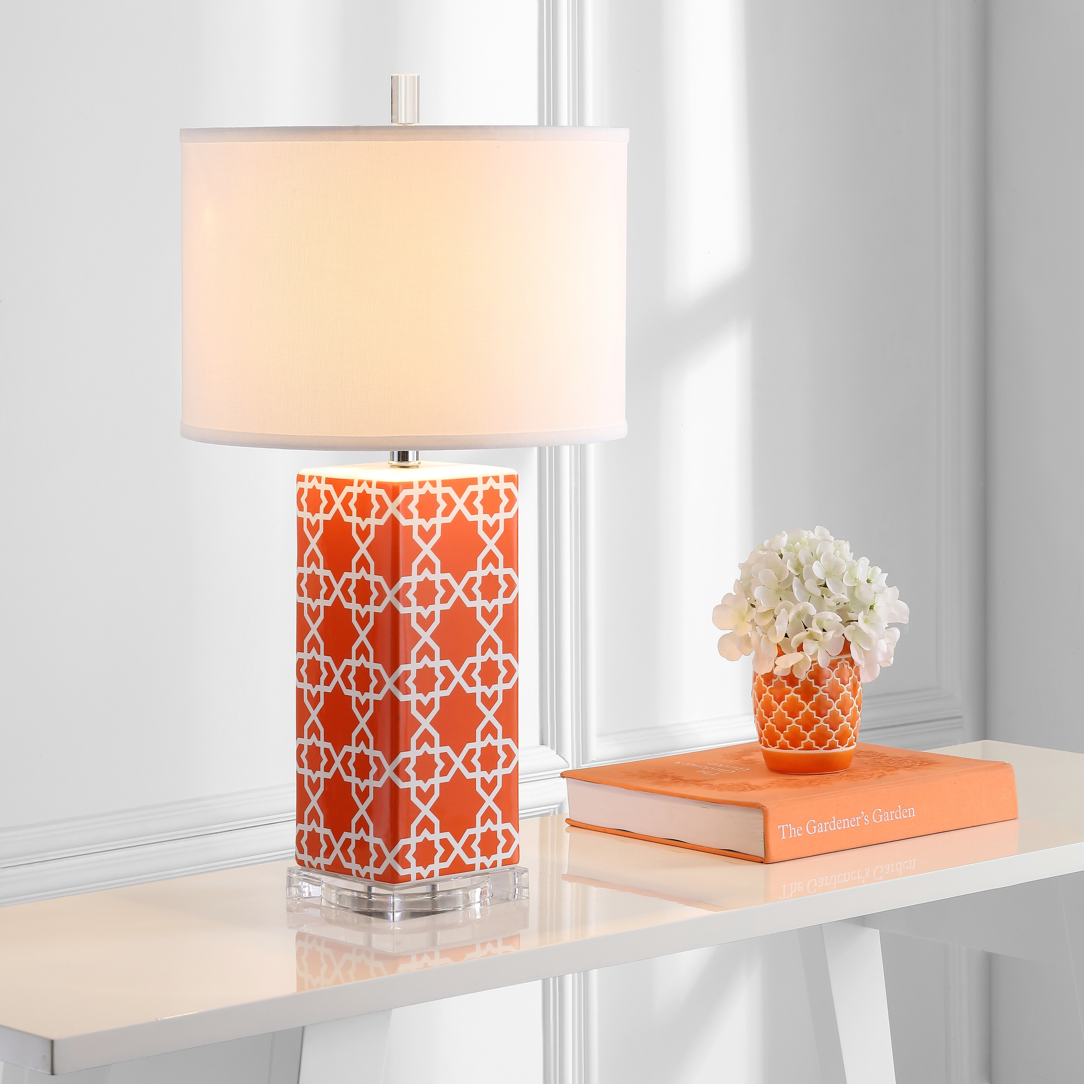 SAFAVIEH Lighting 27-inch Orange Quatrefoil Table Lamp (Set of 2) - Mycitystee