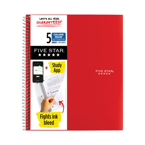 Five Star Wirebound Notebook， 5 Subjects， College Rule， Assorted Color Covers， 11 x 8.5， 200 Sheets (06208) - Mycitystee
