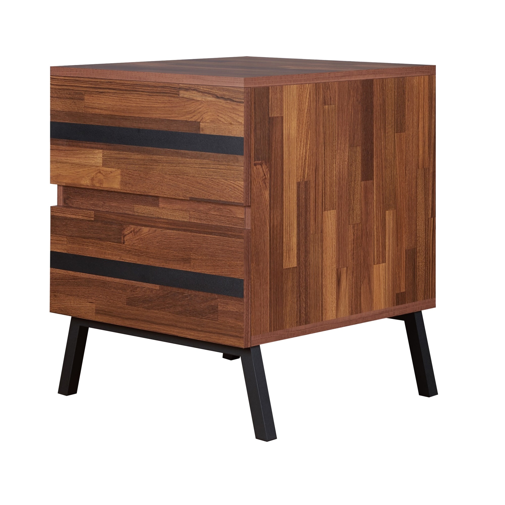 Two Drawers Wooden End Table with Angled Leg Support， Brown and Black - 23 H x 20 W x 18 L Inches - Mycitystee