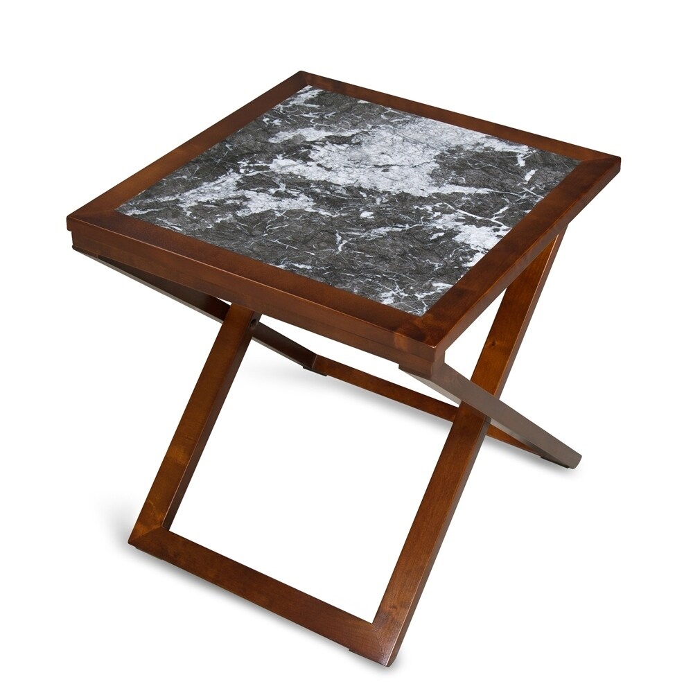 Sleeplanner Natural Marble Gold Brown Solid Wood Base X-End Table - Mycitystee