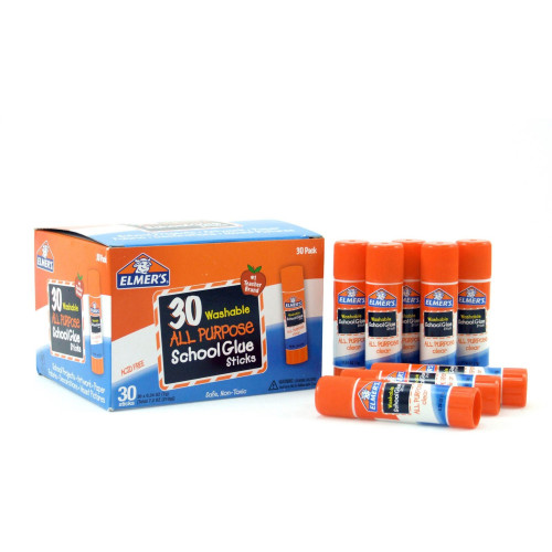 Elmer's Washable School Glue Sticks， 0.24 oz， Applies and Dries Clear， 30/Box (E556) - Mycitystee