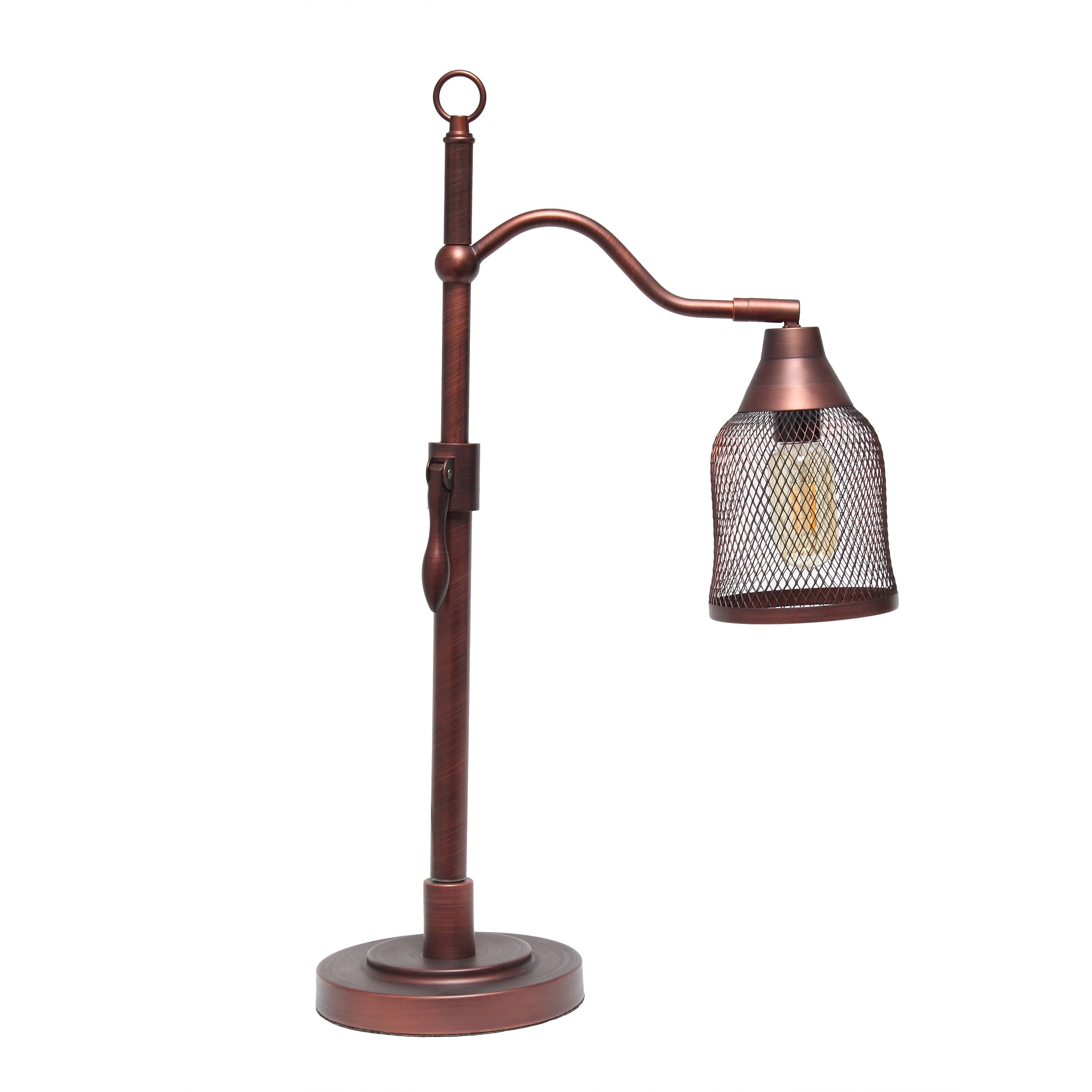 Lalia Home Vintage Arched Table Lamp with Iron Mesh Shade， Red Bronze - 14.75(L)7(W)20.75(H) - Mycitystee