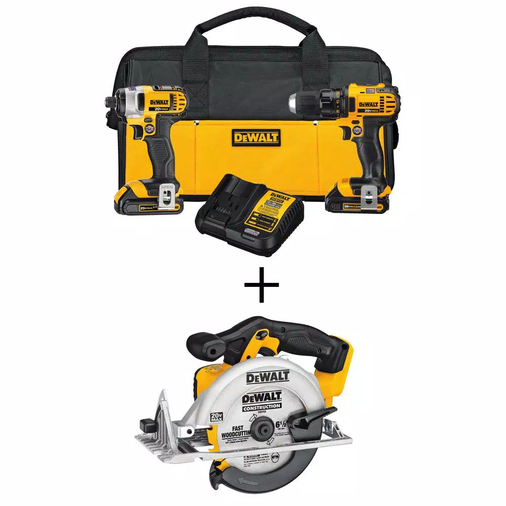DEWALT 20-Volt MAX Cordless Drill/Impact Combo Kit (2-Tool) with (2) 20-Volt 1.5Ah Batteries， Charger and 6-1/2 in. Circular Saw and#8211; XDC Depot , - Mycitystee