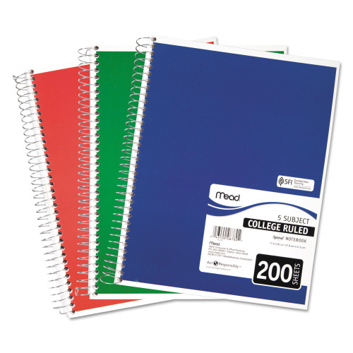 Mead Spiral Notebook， 5 Subjects， Medium/College Rule， Assorted Color Covers， 11 x 8， 200 Sheets (06780) - Mycitystee
