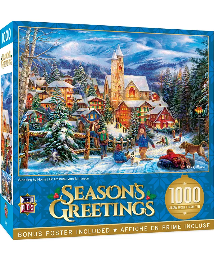 MasterPieces Puzzles MasterPieces 1000 Piece Christmas Jigsaw Puzzle - Sledding to Home - Mycitystee