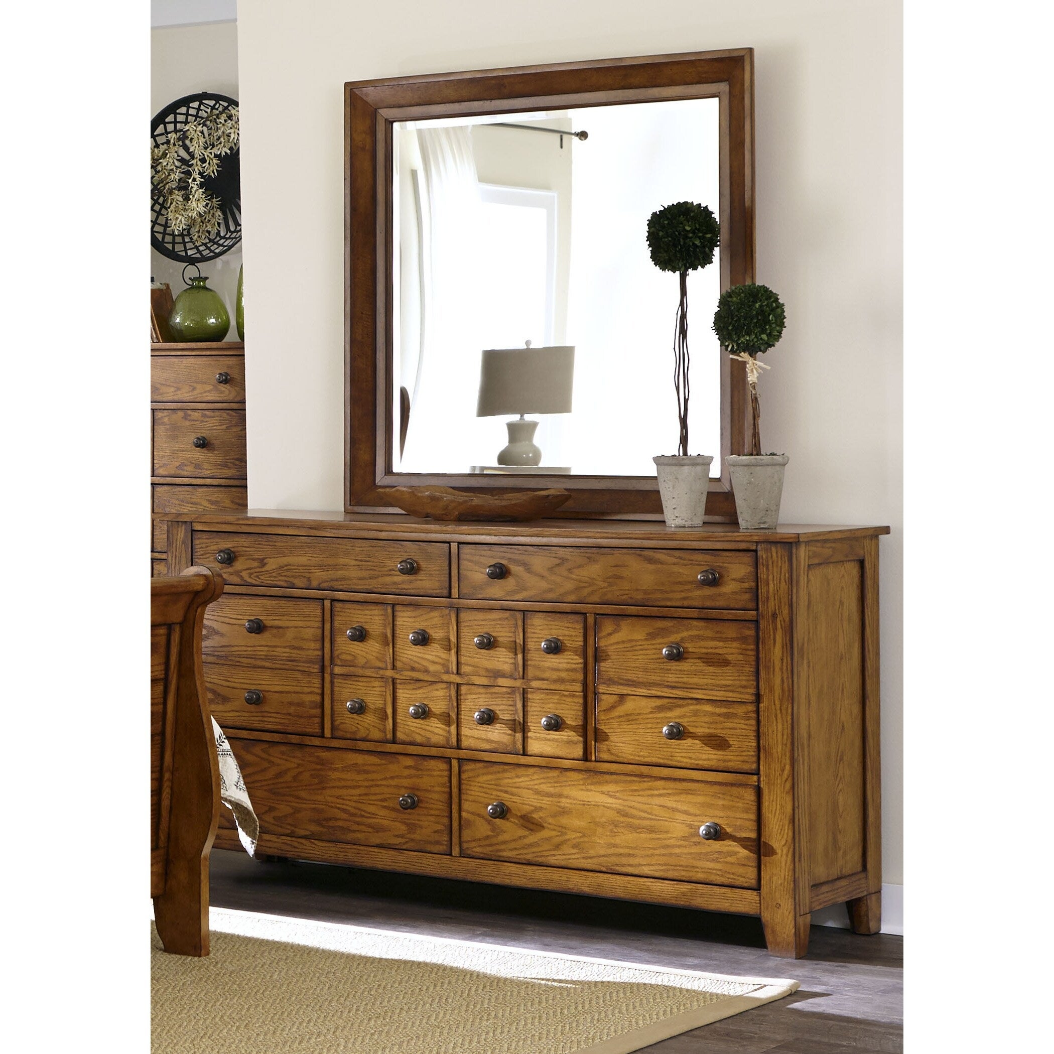 Copper Grove Epper Aged Oak 7-drawer Dresser and Mirror Set - - 20689402 - Mycitystee