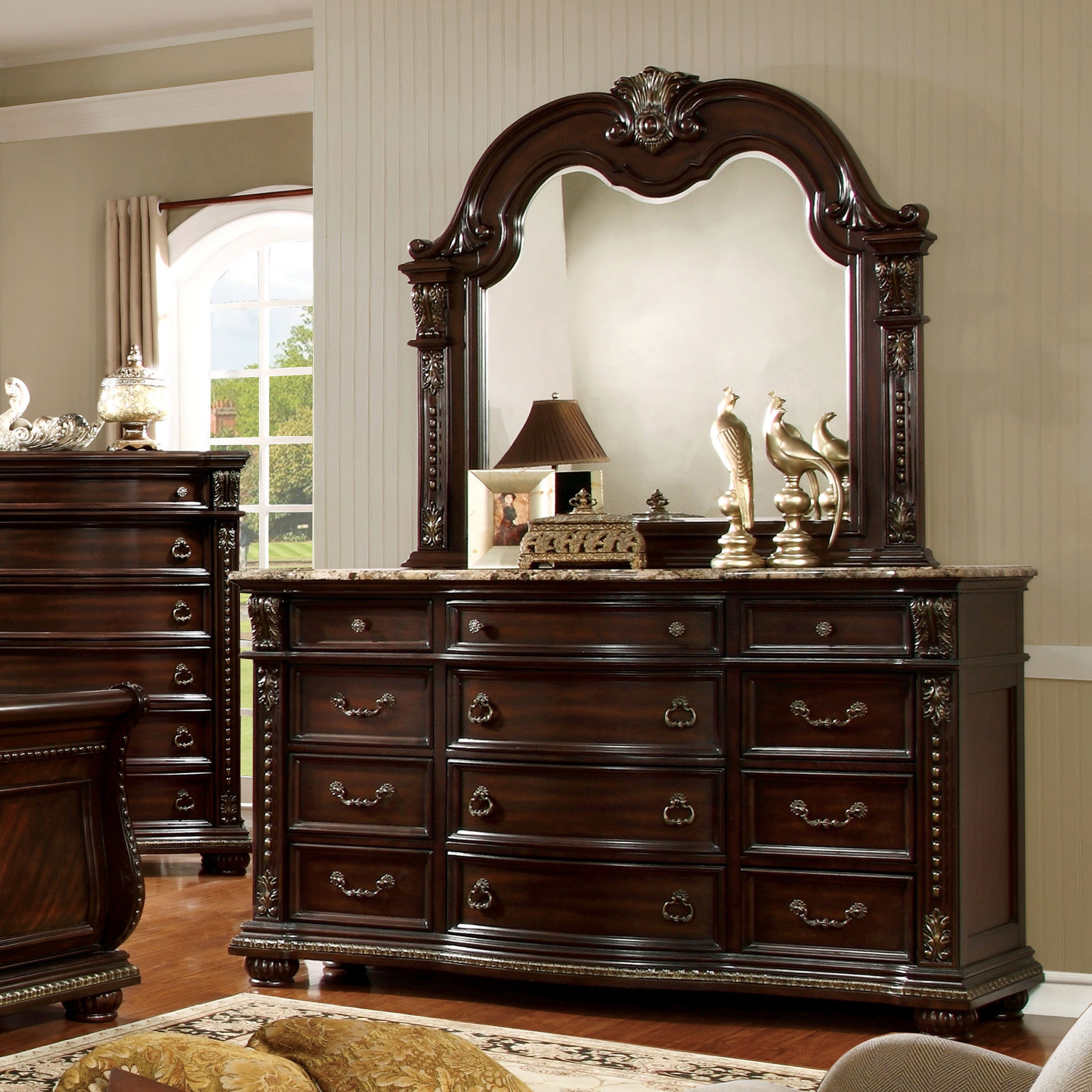 Furniture of America Dame Cherry 2-piece Dresser and Mirror Set - - 12829125 - Mycitystee