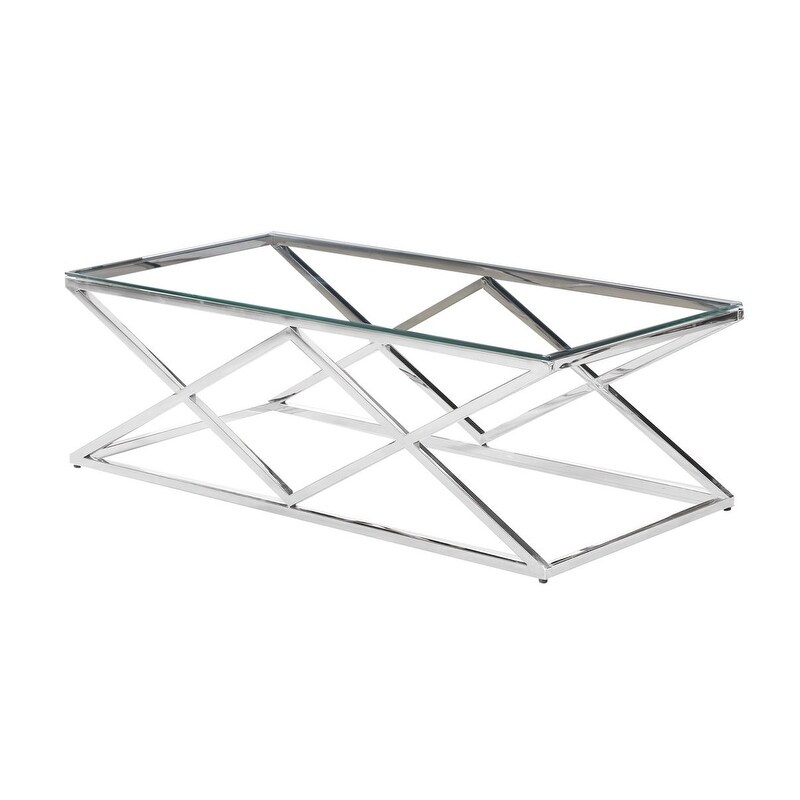Best Master Furniture Clear Glass and Silver Stainless Steel Rectangular Coffee Table - Mycitystee
