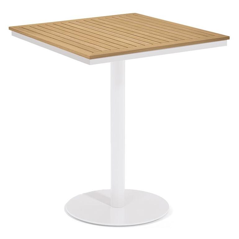 Oxford Garden Travira 38-Inch Square Bar Table w/ Chalk Finish and Natural Tekwood Top - Mycitystee