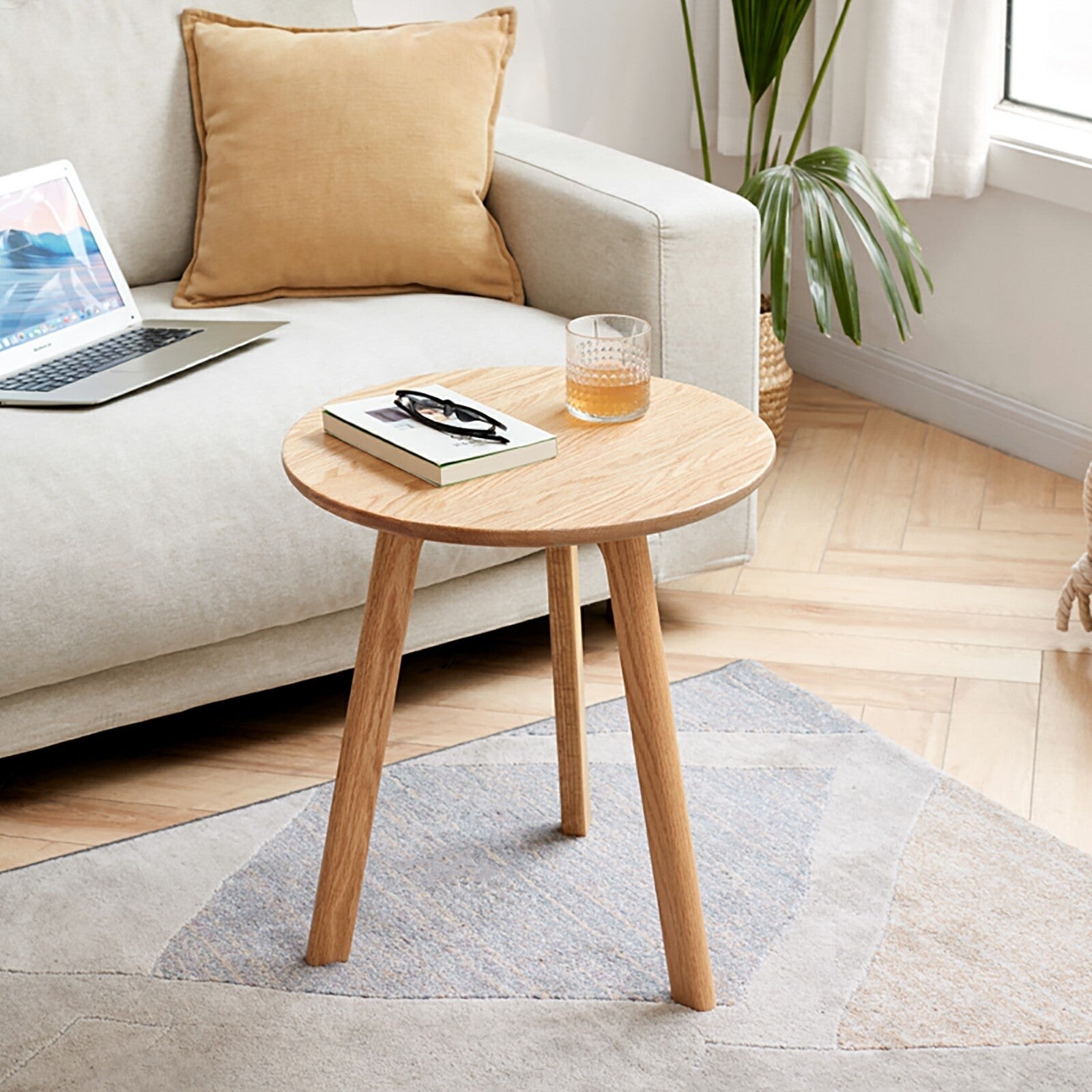 Solid Oak Wood Round End Table for Living Room Bedroom - Mycitystee