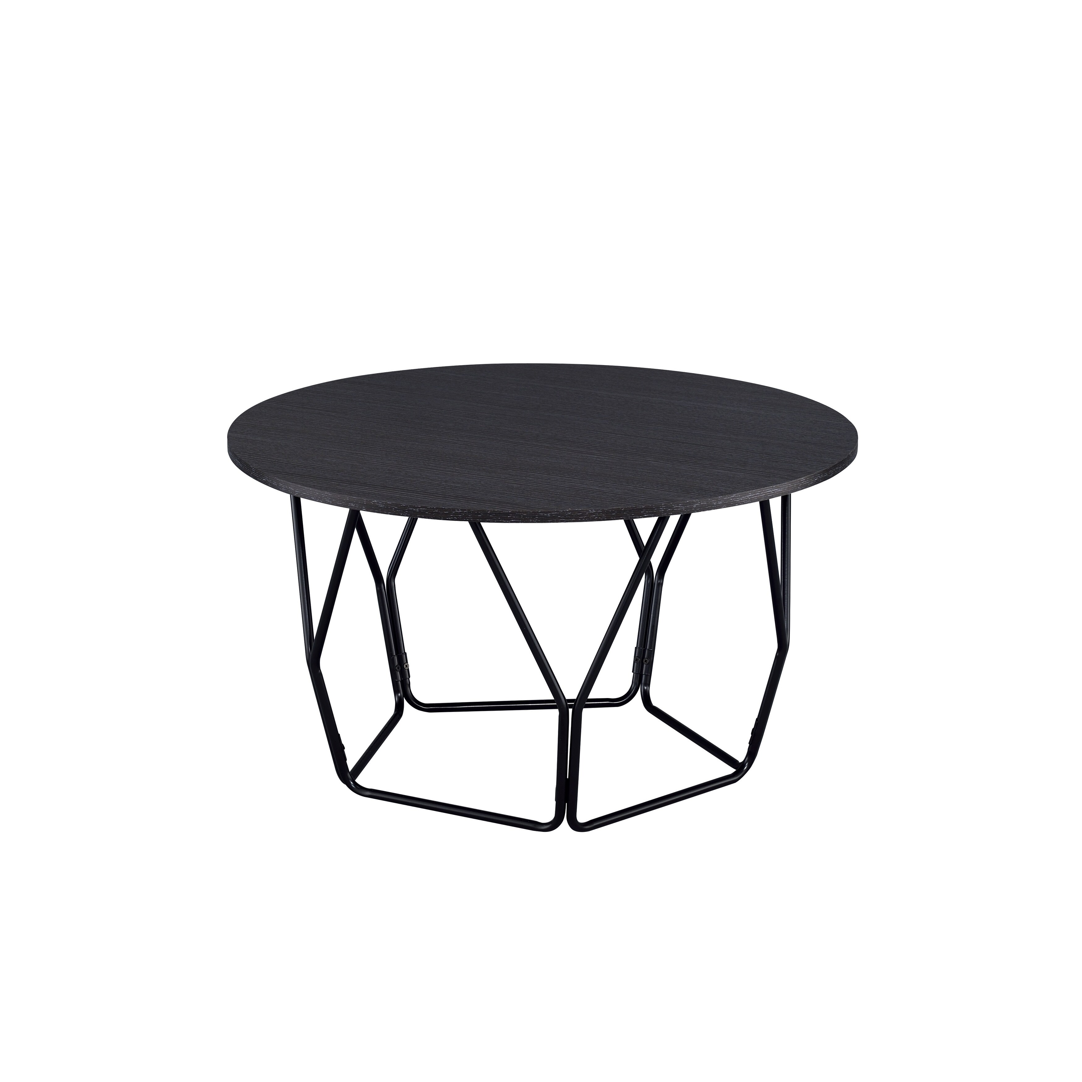 Industrial Round Top Wooden Coffee Table with Geometric Base， Black - Mycitystee