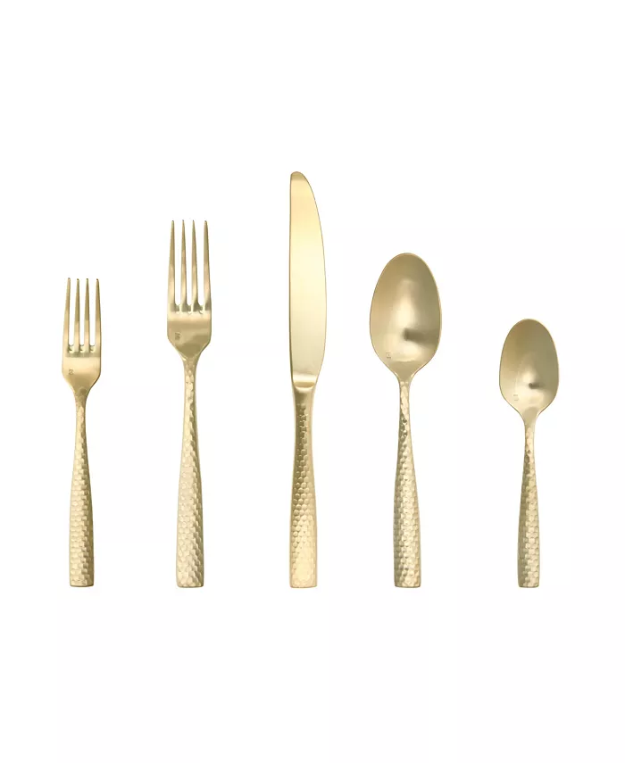 Fortessa Lucca Faceted Brushed Gold 20pc Flatware Set - Mycitystee