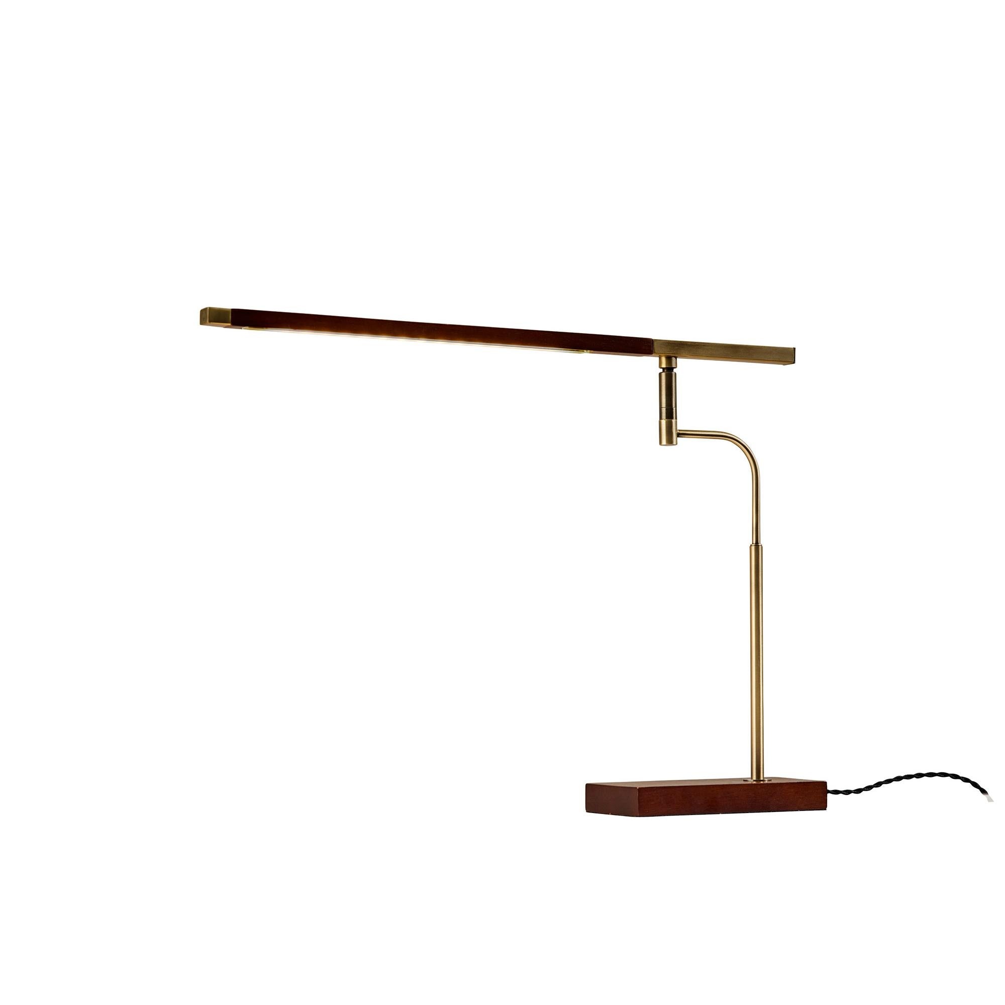 Barrett LED Desk Lamp， Walnut Finished Ash Wood Base with Antique Brass Accents， Wood Base， Walnut Wood Shade - Mycitystee