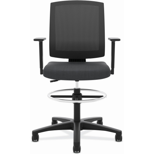 HON VL515 Mid-Back Mesh Task Stool with Fixed Arms， Supports up to 250 lbs.， Black Seat/Black Back， Black Base (VL515LH10) - Mycitystee