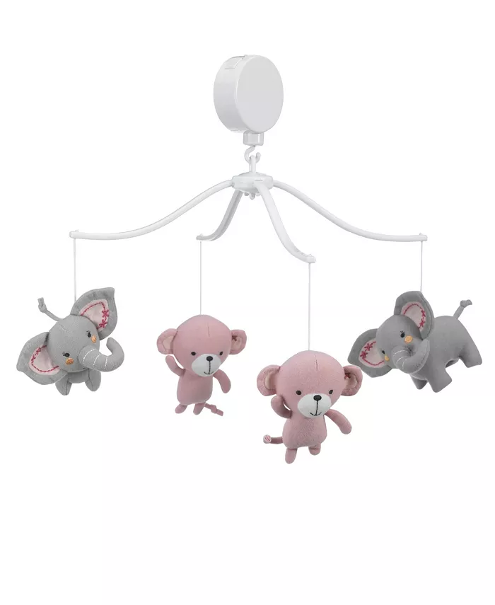 Bedtime Originals Twinkle Toes Pink Gray Monkey and Elephant Musical Baby Crib Mobile - Mycitystee