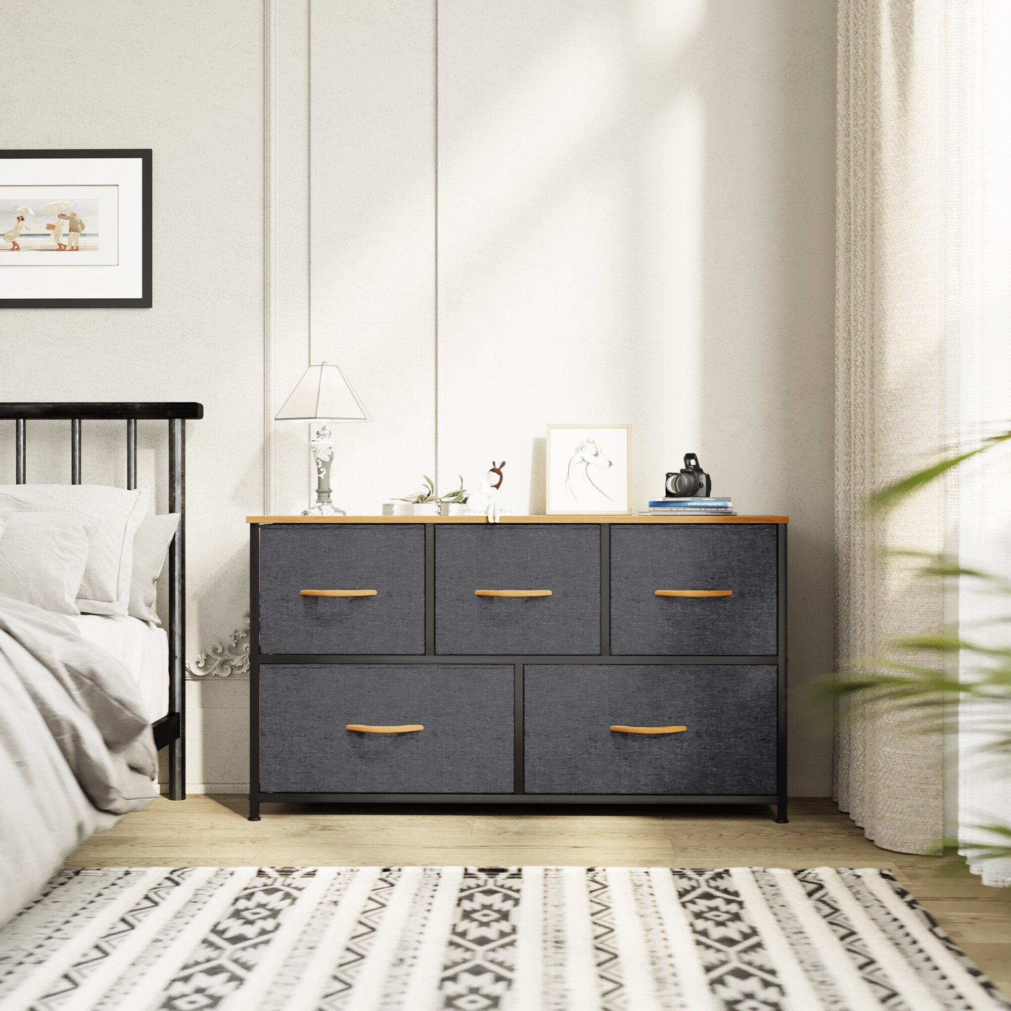 Modern Wide Dresser Storage Tower with 5 Drawers - - 37858591 - Mycitystee
