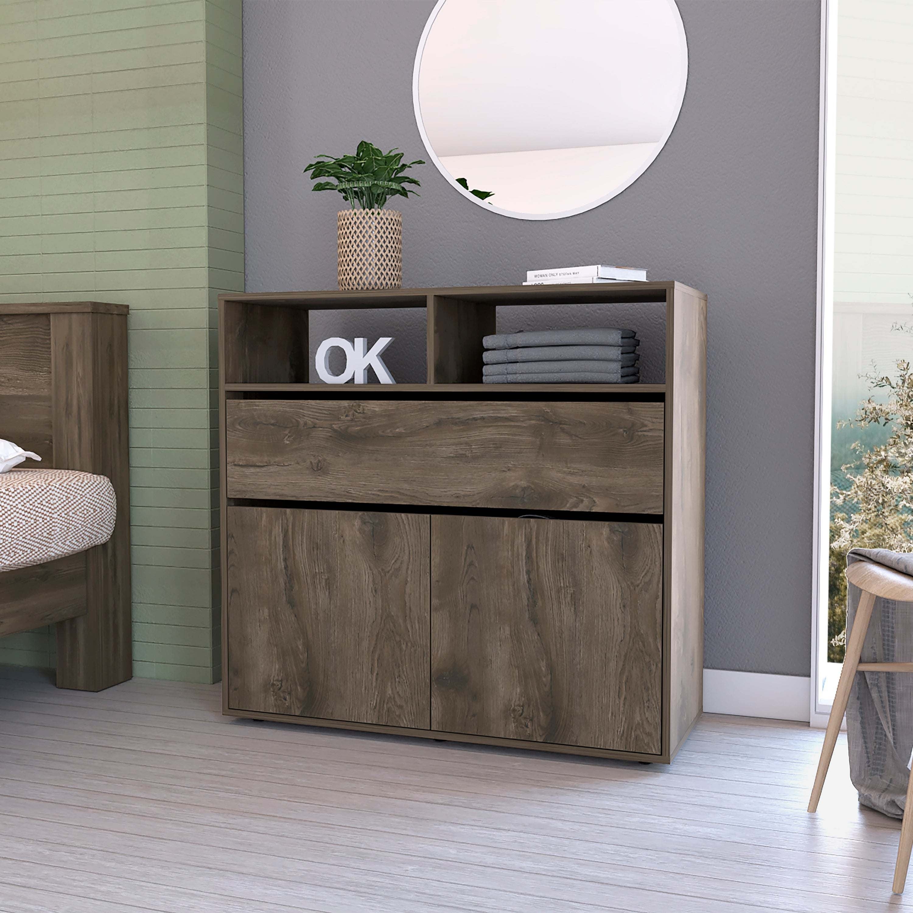 Dresser Double Door Cabinet; 1 Drawer; 5 Shelves， Suitable for Bedroom， Living Room， Dining Room， Items Storage Helper - - 37776873 - Mycitystee