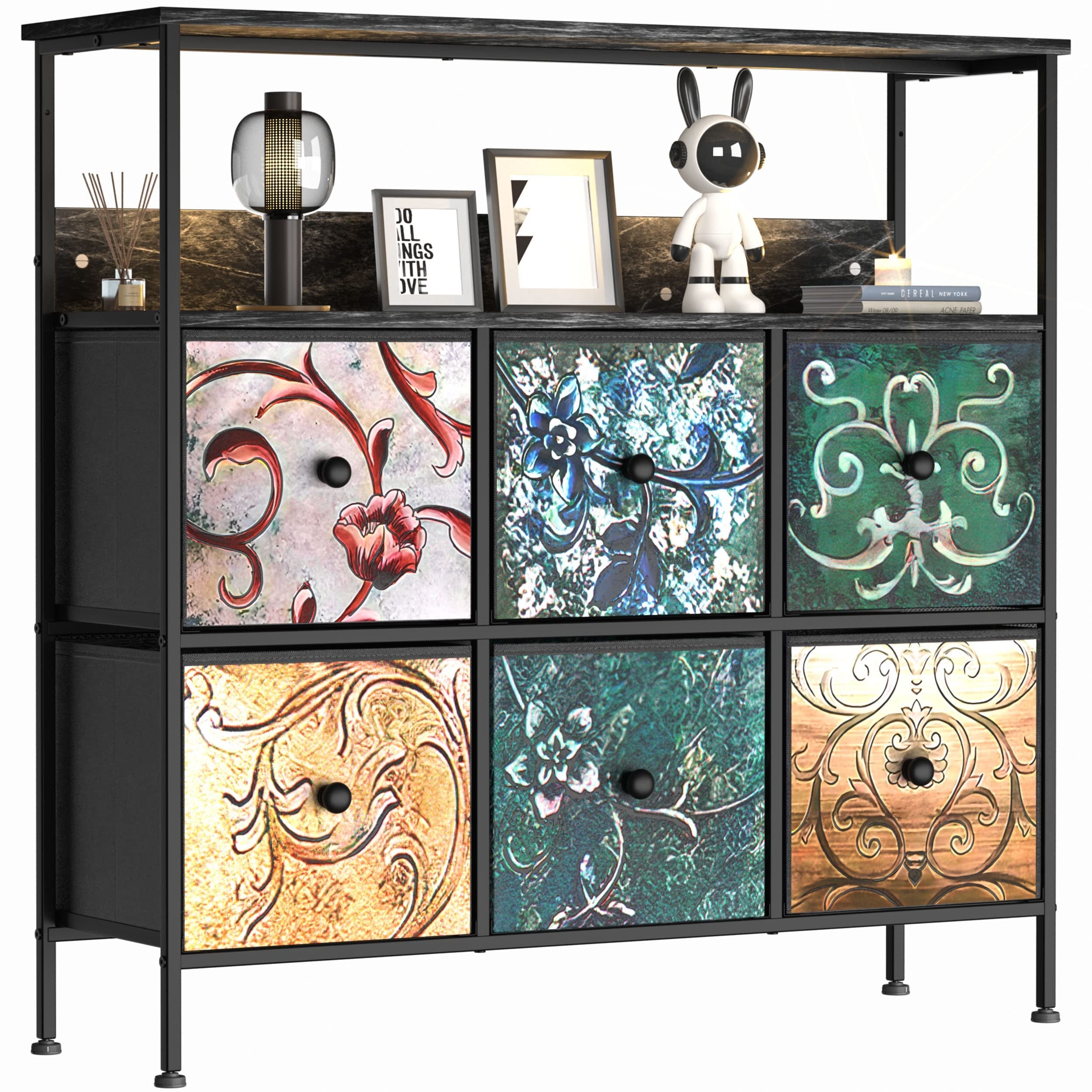 Dresser for Bedroom with 6 Drawers and Shelves， Wide Dresser for Closet， Living Room， TV Stand， Nursery， Chest of Drawers - - 37668693 - Mycitystee