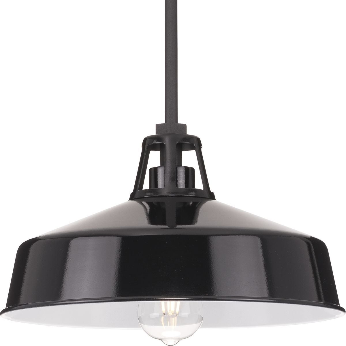 Cedar Springs Collection One-Light Textured Black Black Metal Shade Farmhouse Outdoor Hanging Light - Mycitystee