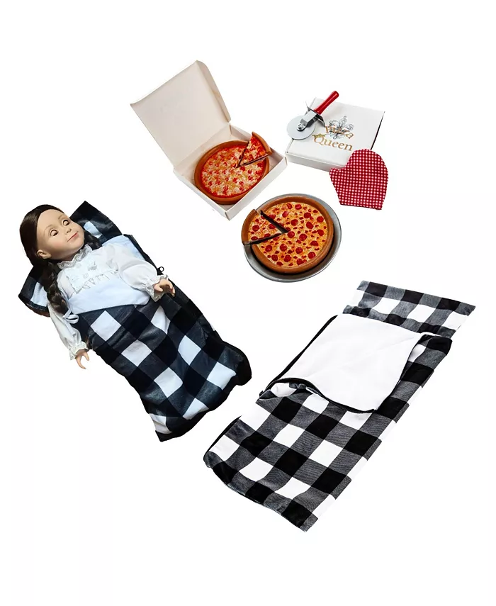 The Queen's Treasures 18 Inch Doll Clothes， Food， and Accessories， 9 Piece Sleeping Bag Set with Pizza Party Set. Compatible with American Girl and Bo - Mycitystee