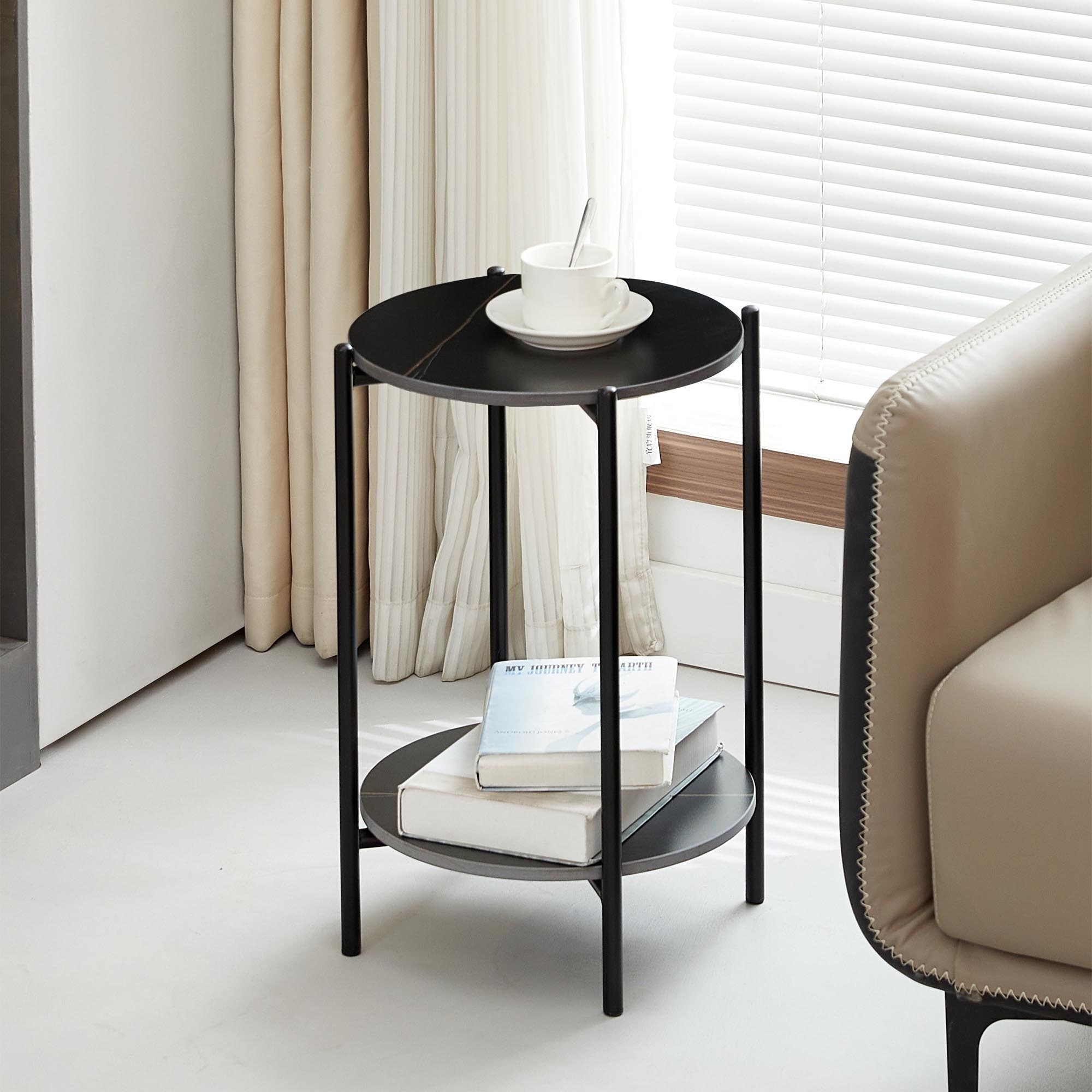 2-layer Round End Table/Coffee Table with Marble Tabletop - Mycitystee