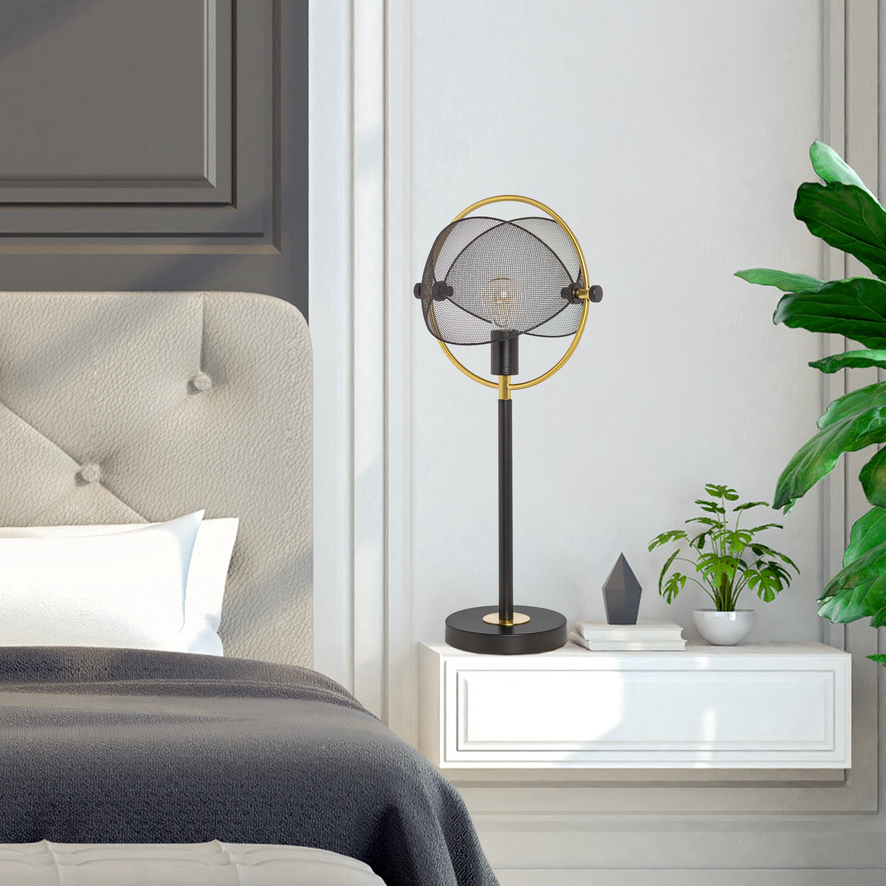 Houston River of Goods Black and Gold Metal Mesh Globe Shade 13.5-Inch Table Lamp - 12.5